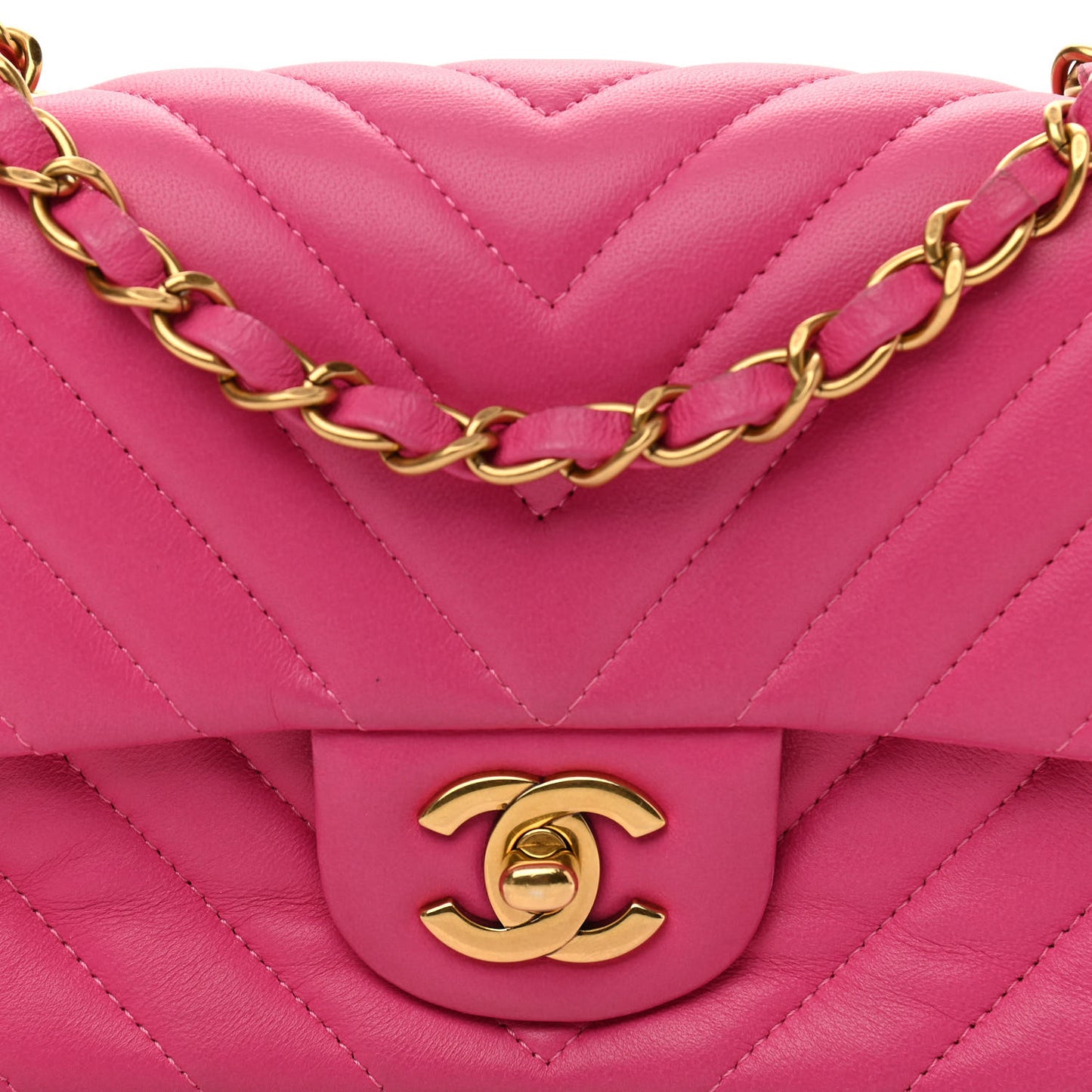 Lambskin Chevron Quilted Mini Rectangular Flap Pink