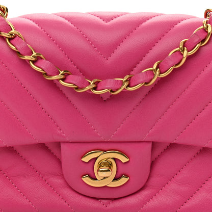Chanel Lambskin Chevron Quilted Mini Rectangular Flap Pink 8 of 11