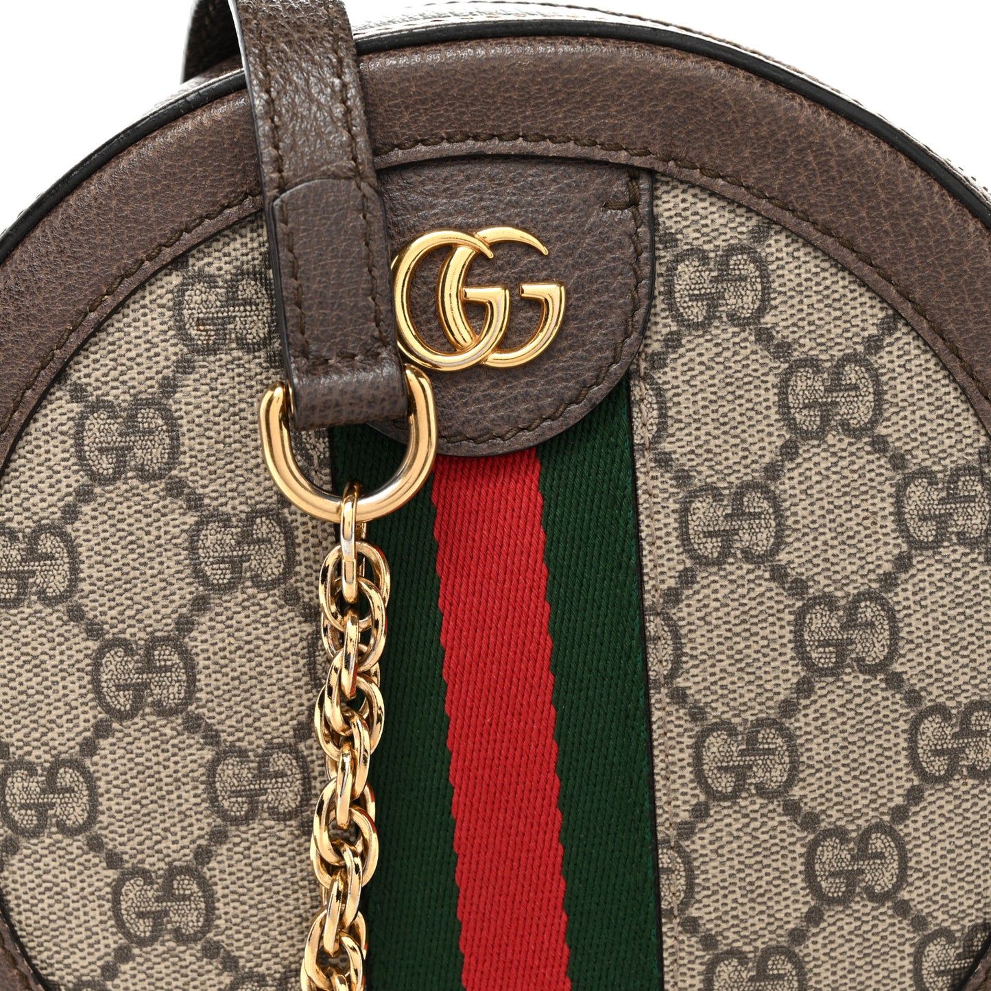 GG Supreme Monogram Web Mini Ophidia Round Shoulder Bag Brown
