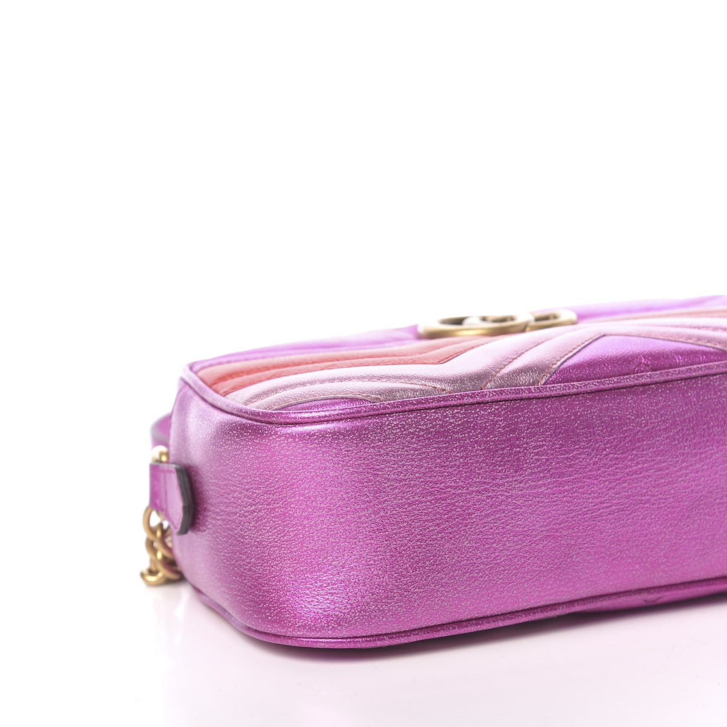 Laminated Nappa Matelasse Small GG Marmont Chain Shoulder Bag Fuxia Rosso Rosa