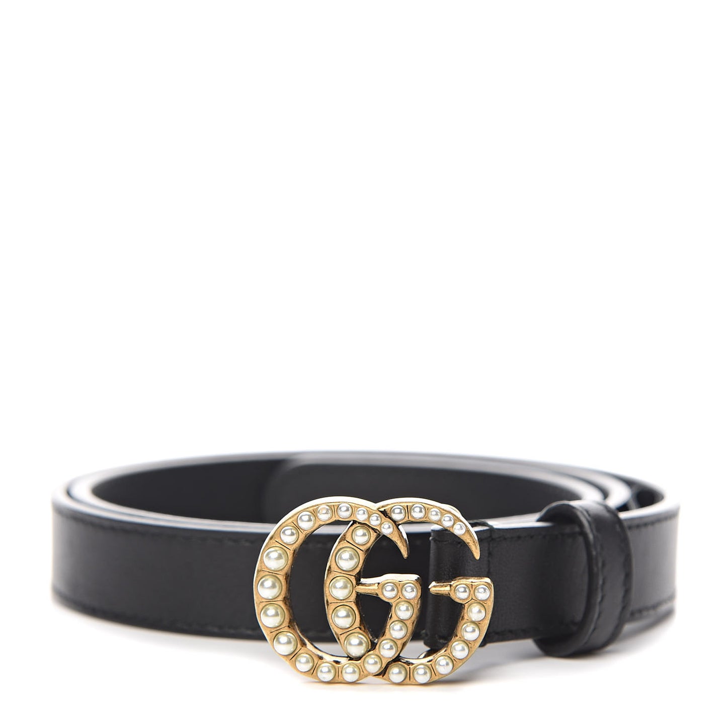 Calfskin Pearl Double G 20mm Belt 75 30 Black Cream
