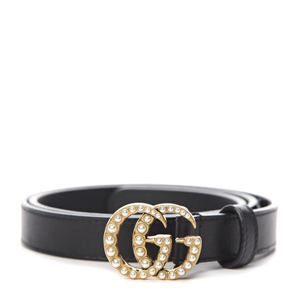 Gucci Calfskin Pearl Double G 20mm Belt 75 30 Black Cream 1 of 9