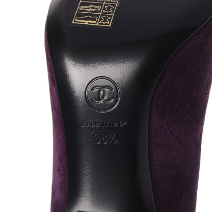 Chanel Suede Satin Cap Toe Pumps 38.5 Dark Purple Black 6 of 9