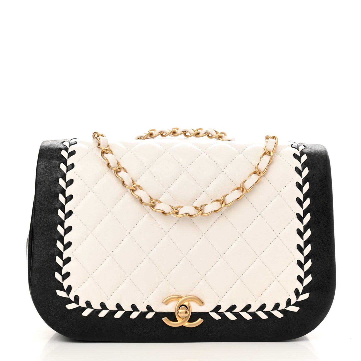 Calfskin Braided Flap White Black