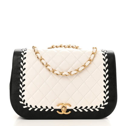 Chanel Calfskin Braided Flap White Black 1 of 10