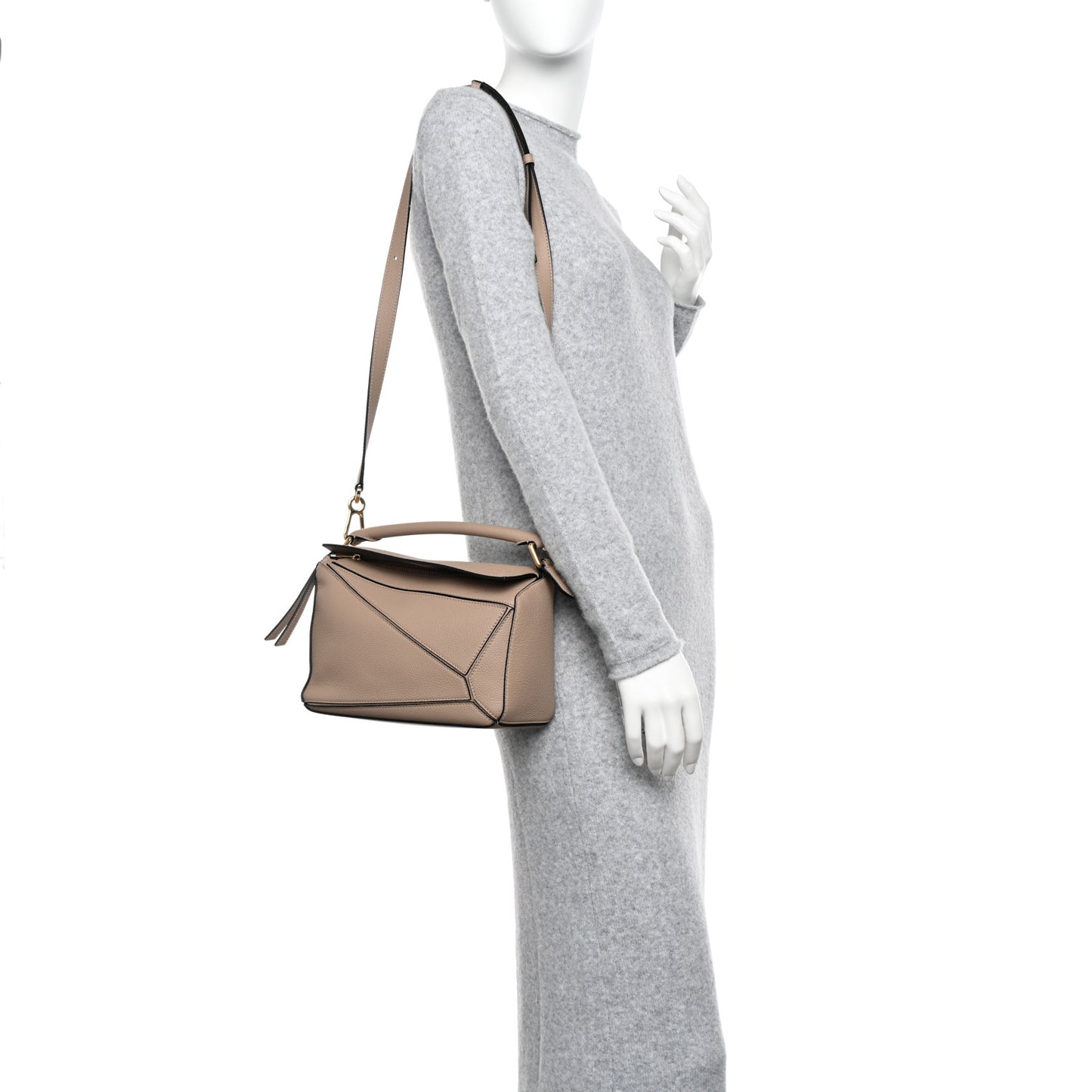 Grained Calfskin Small Puzzle Bag Sand