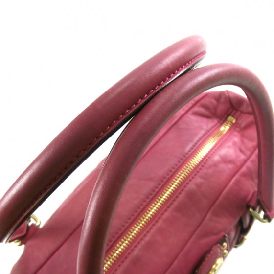 Leather Quilted Damen Bowler Fuchsia
