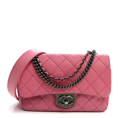 Chanel Shiny Goatskin Quilted Small Double Carry Waist Chain Flap Pink 1 of 10