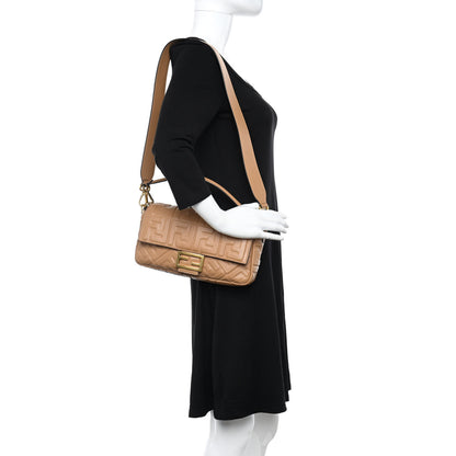 Fendi Nappa FF 1974 Embossed Baguette Miele Scuro 2 of 10