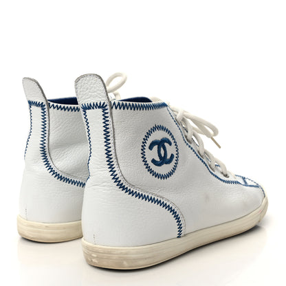 Chanel Calfskin High Top Sneakers 38 White Blue 4 of 8