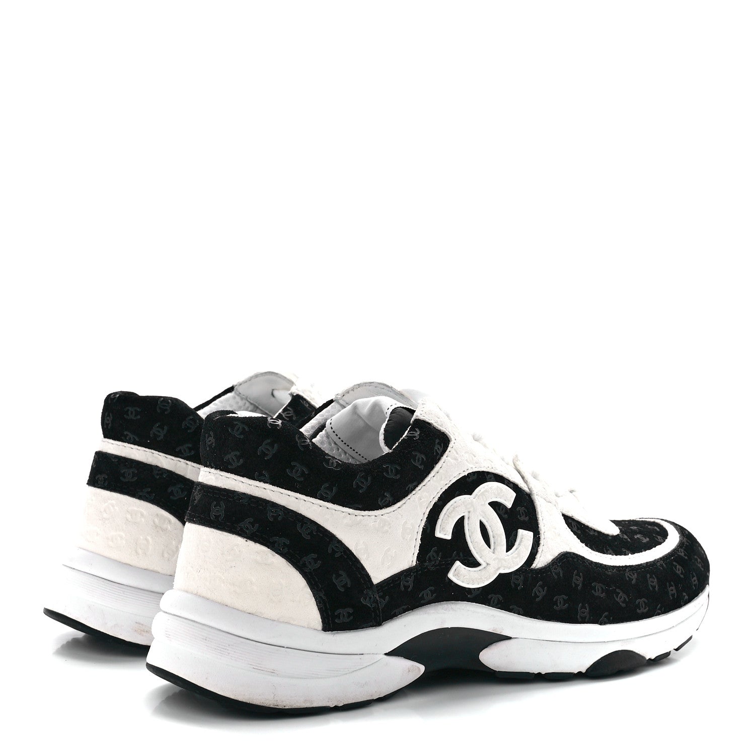 Chanel Nylon Suede Calfskin Printed CC Sneakers 40 White Black 4 of 9