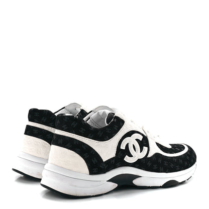 Chanel Nylon Suede Calfskin Printed CC Sneakers 40 White Black 4 of 9