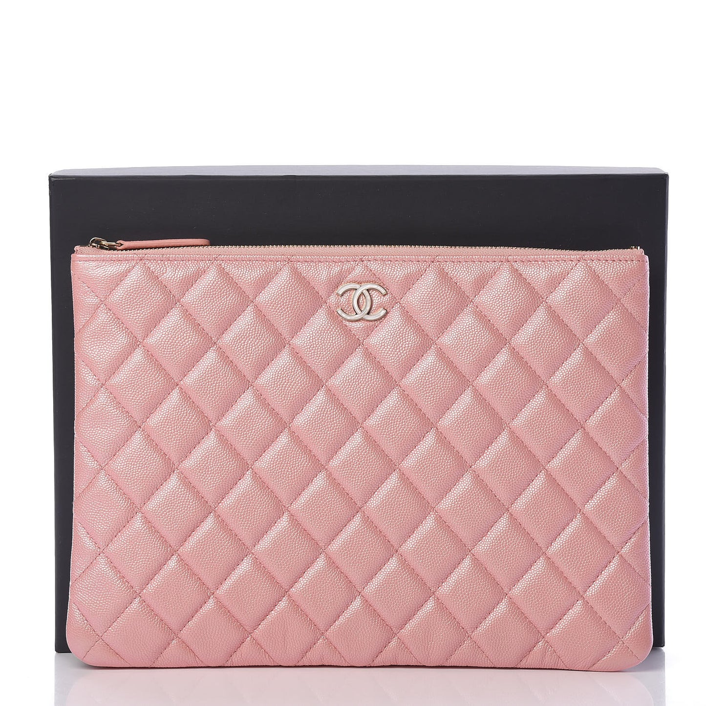 Iridescent Caviar Quilted Medium Cosmetic Case Rose Pink