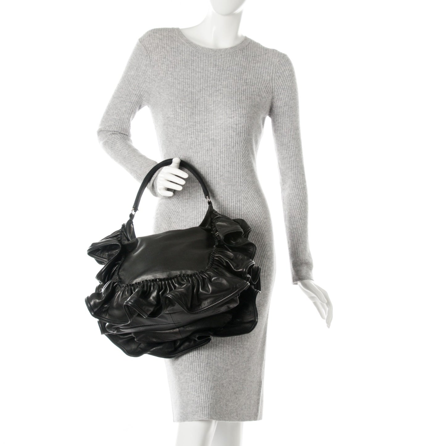Nappa Ruffle Hobo Black