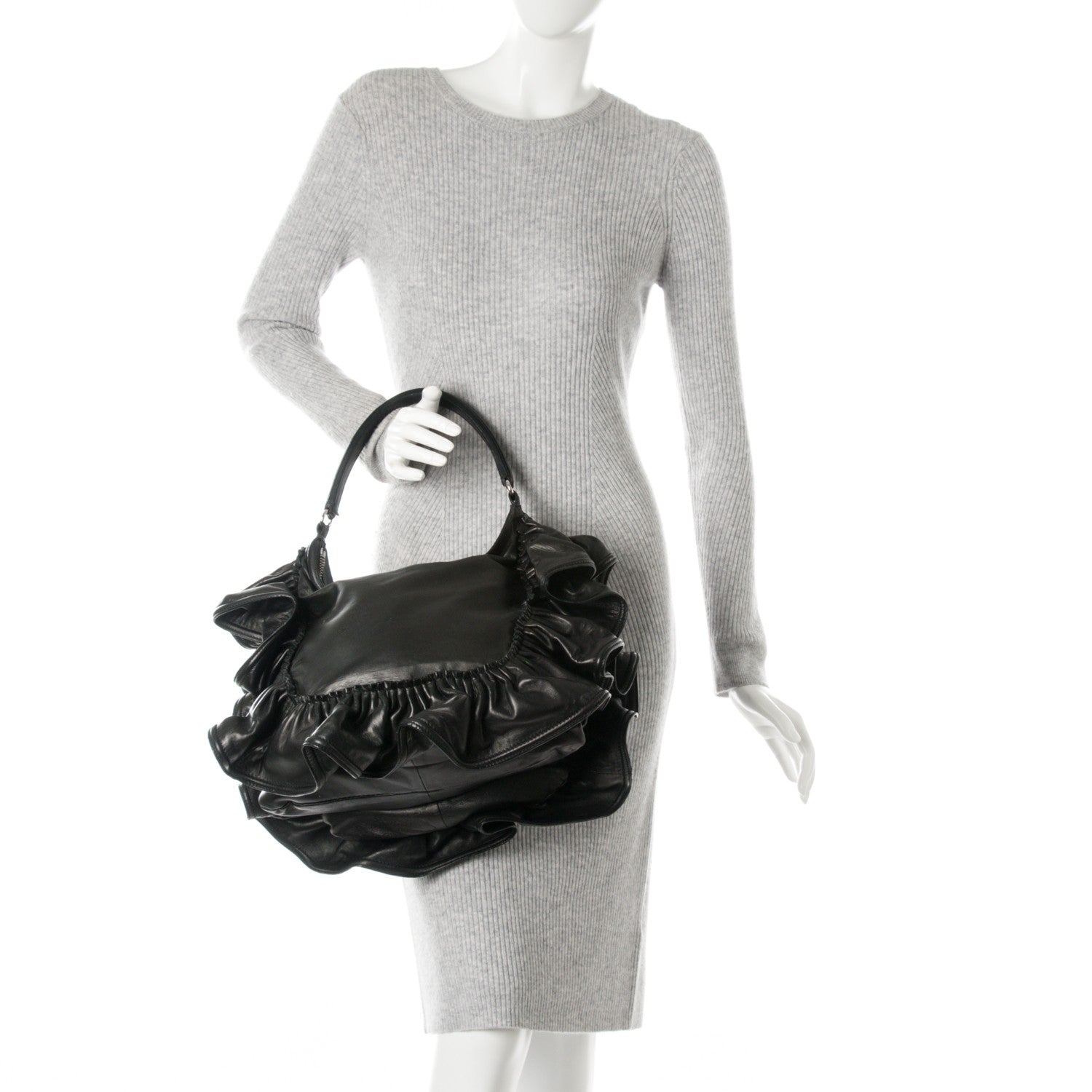 Valentino Garavani Nappa Ruffle Hobo Black 2 of 9
