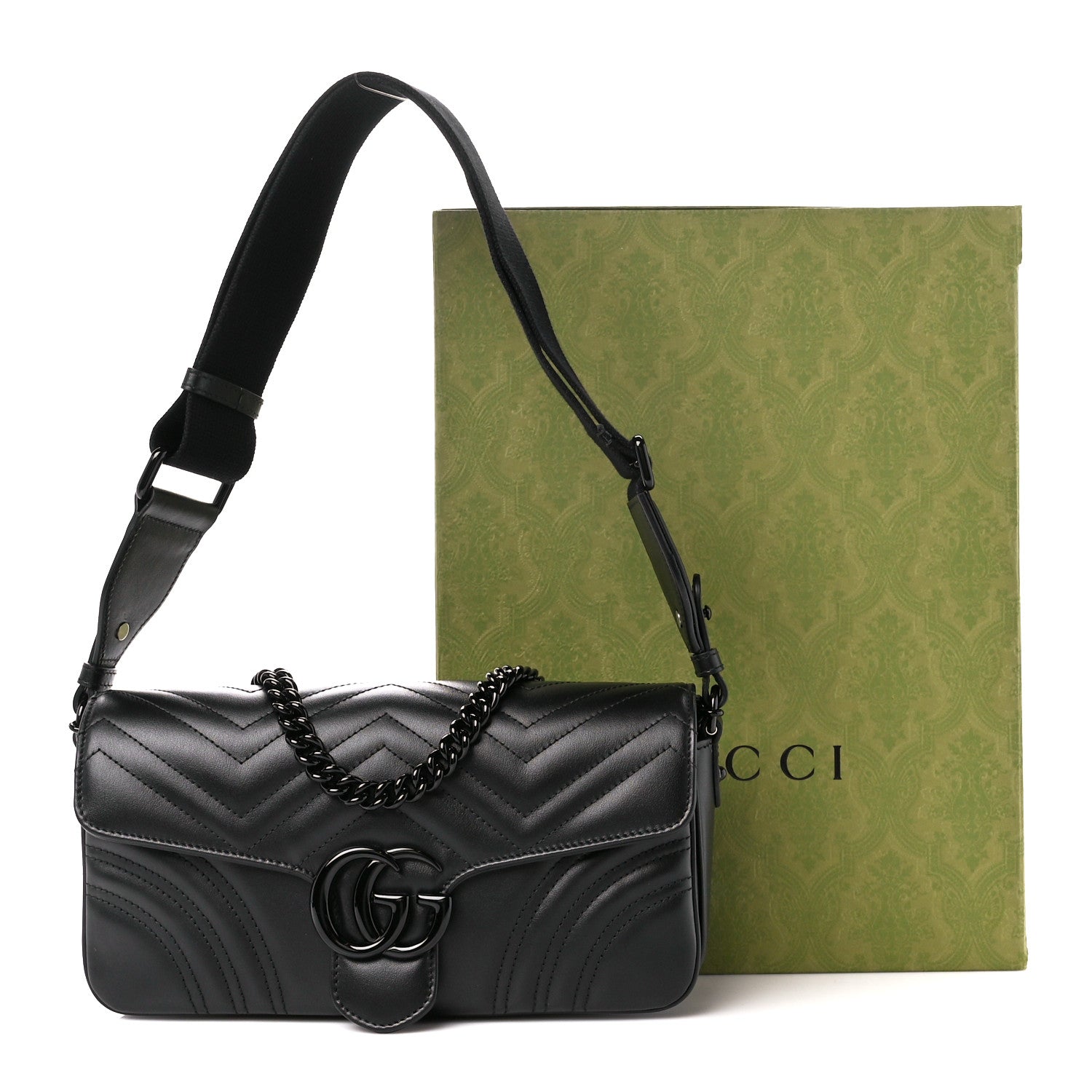 Gucci Calfskin Matelasse Monochrome GG Marmont Crossbody Shoulder Bag Black 12 of 12
