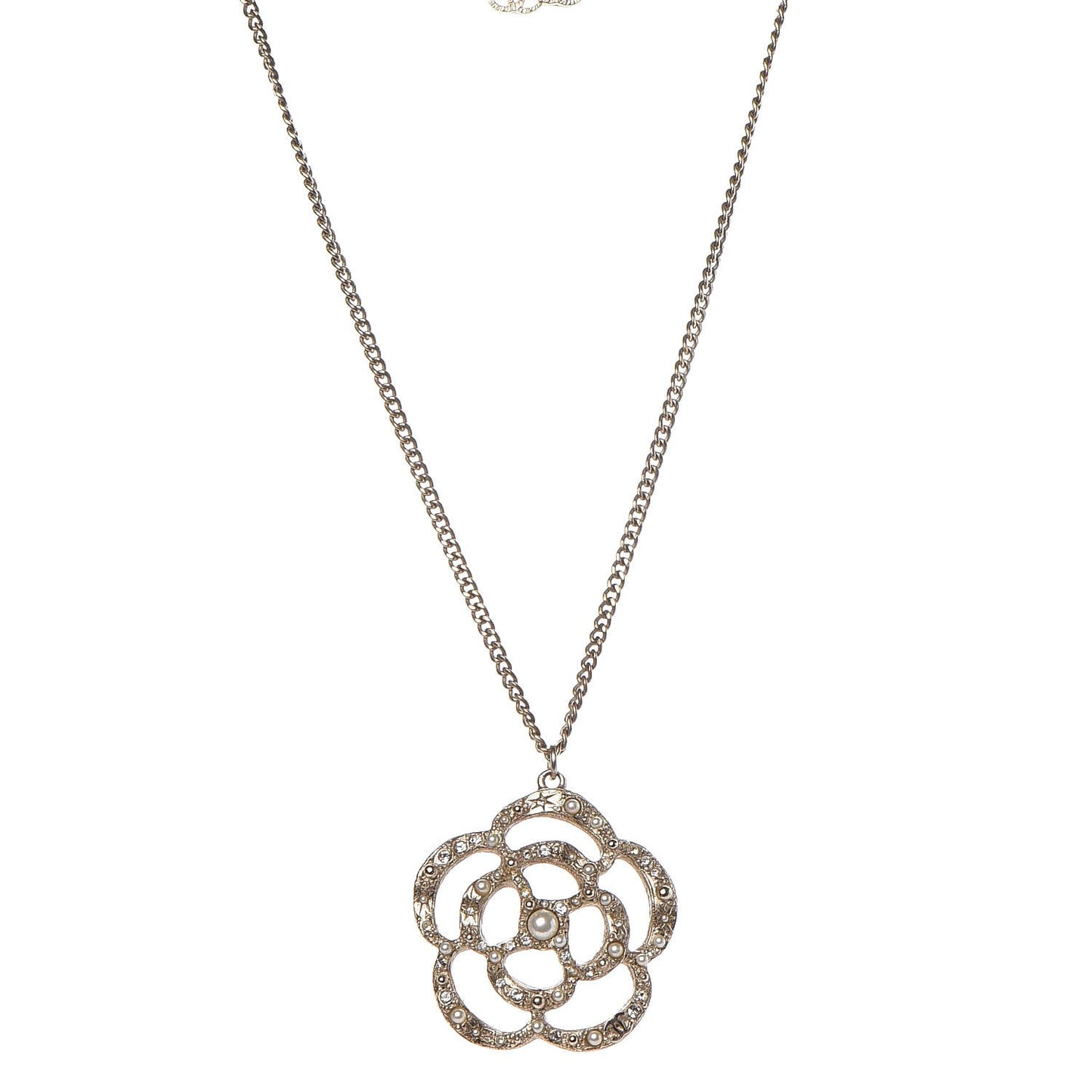 Crystal Pearl Camellia Necklace Gold