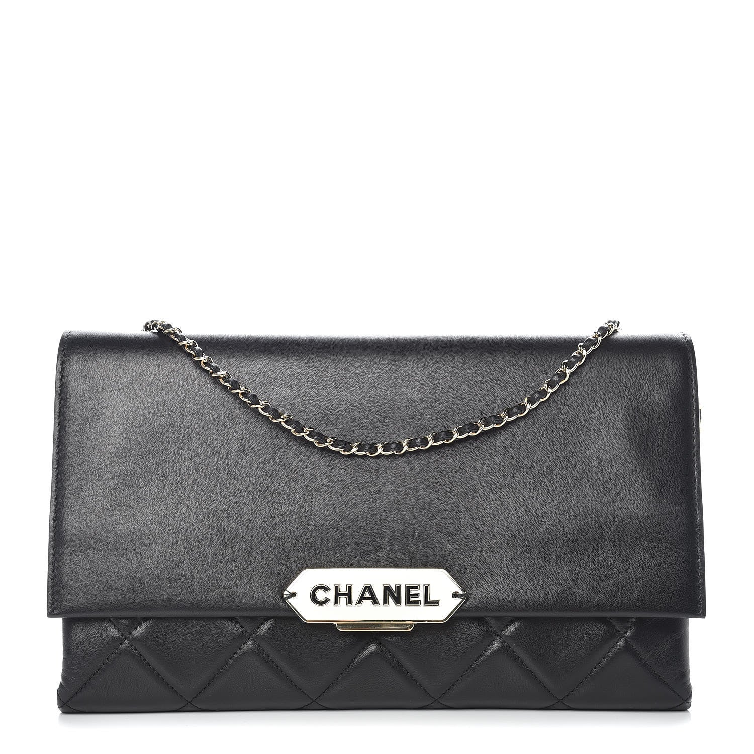 Chanel Lambskin Quilted Retro Label Clutch Black 1 of 9