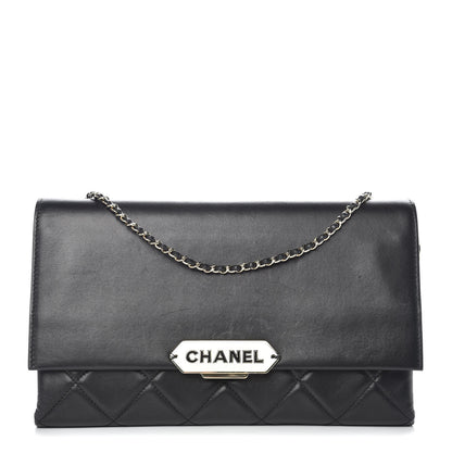 Chanel Lambskin Quilted Retro Label Clutch Black 1 of 9