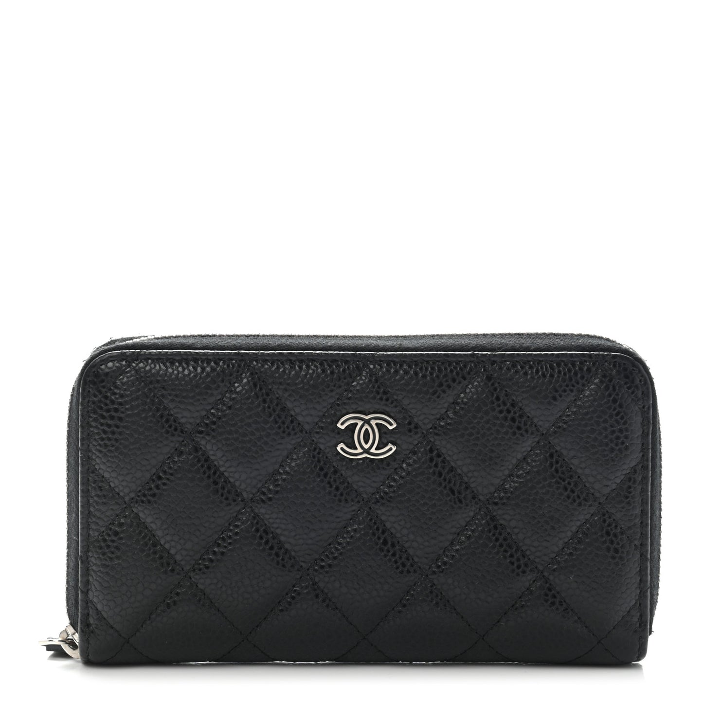 Caviar Quilted Medium Zip Around Wallet Black