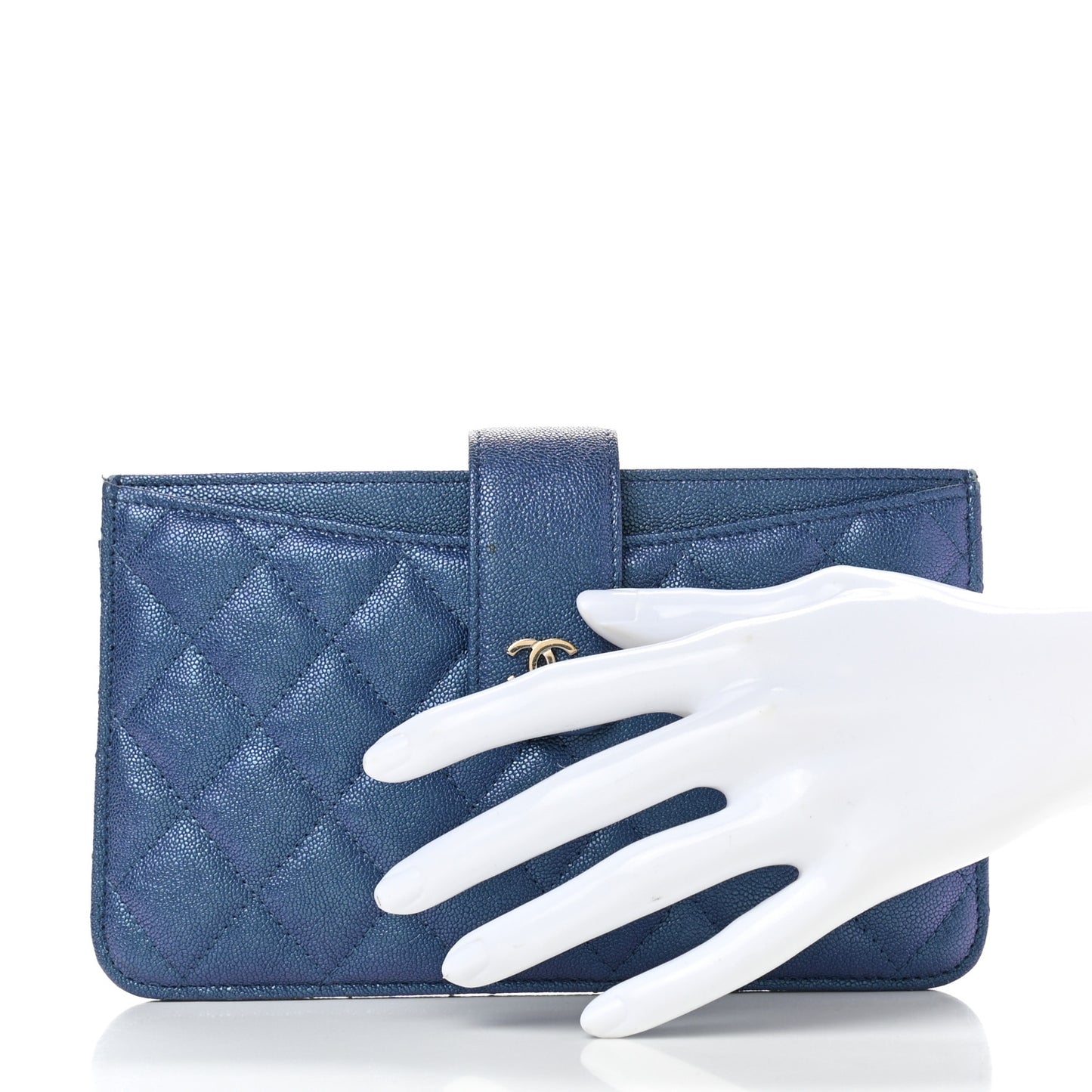Iridescent Caviar Quilted Classic Strap Pouch Dark Blue
