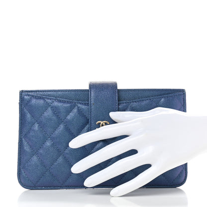Chanel Iridescent Caviar Quilted Classic Strap Pouch Dark Blue 2 of 9