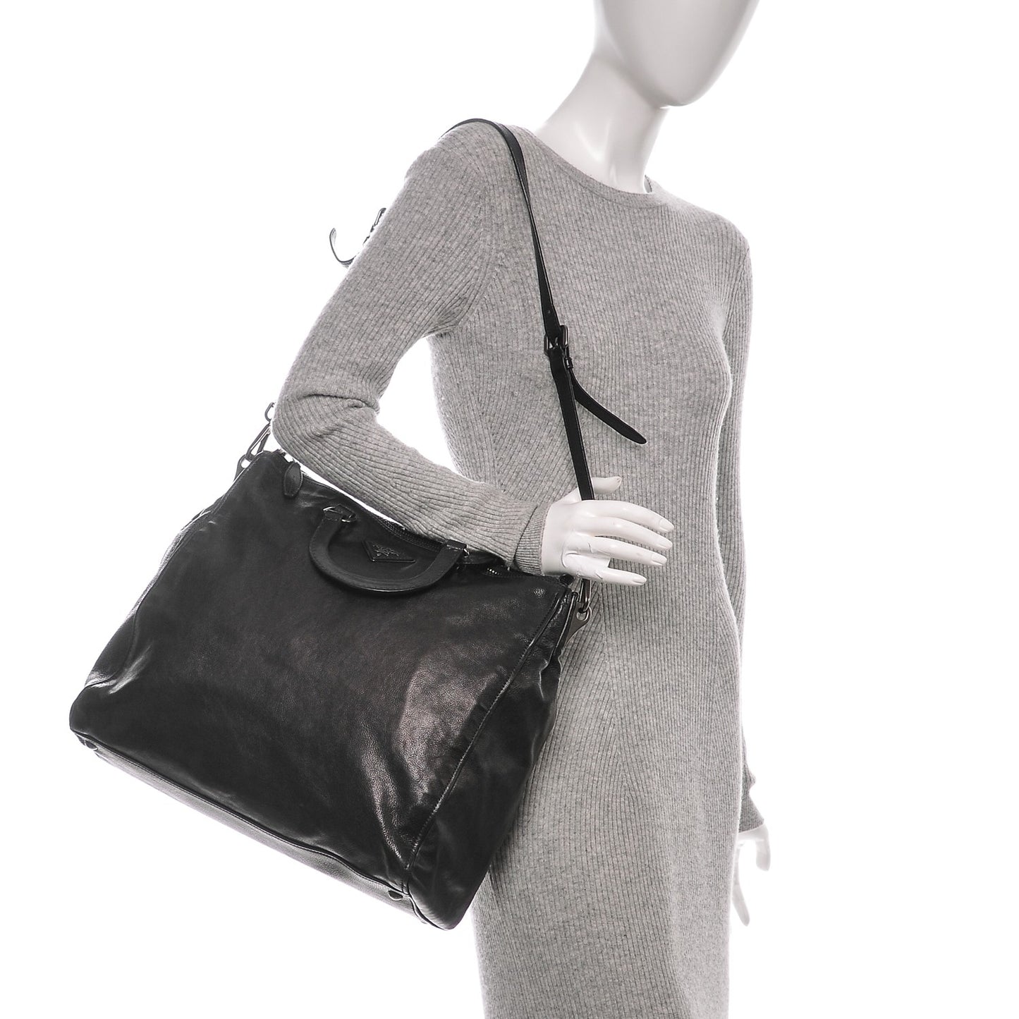 Glace Calf Shopping Tote Nero Black