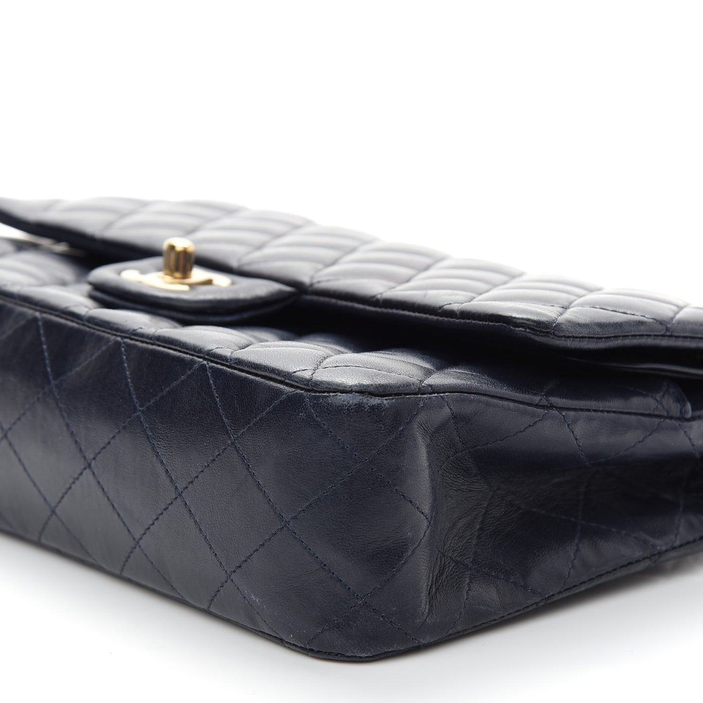 Lambskin Quilted Medium Double Flap Navy