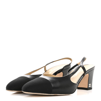 Chanel Goatskin Grosgrain Cap Toe CC Slingback Pumps 38.5 Black 4 of 10