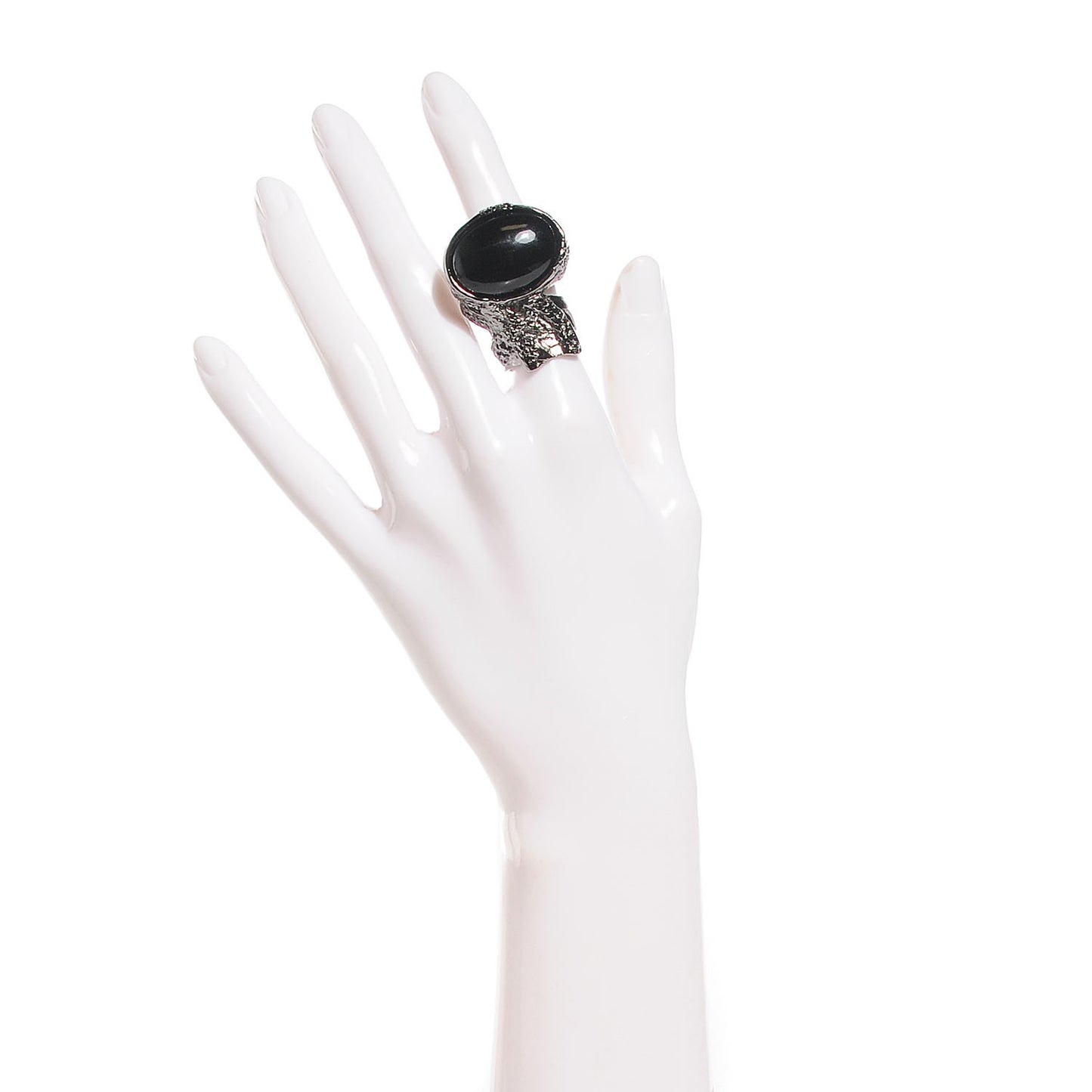 Glass Cabochon Arty Ovale Ring 5 Gunmetal Black