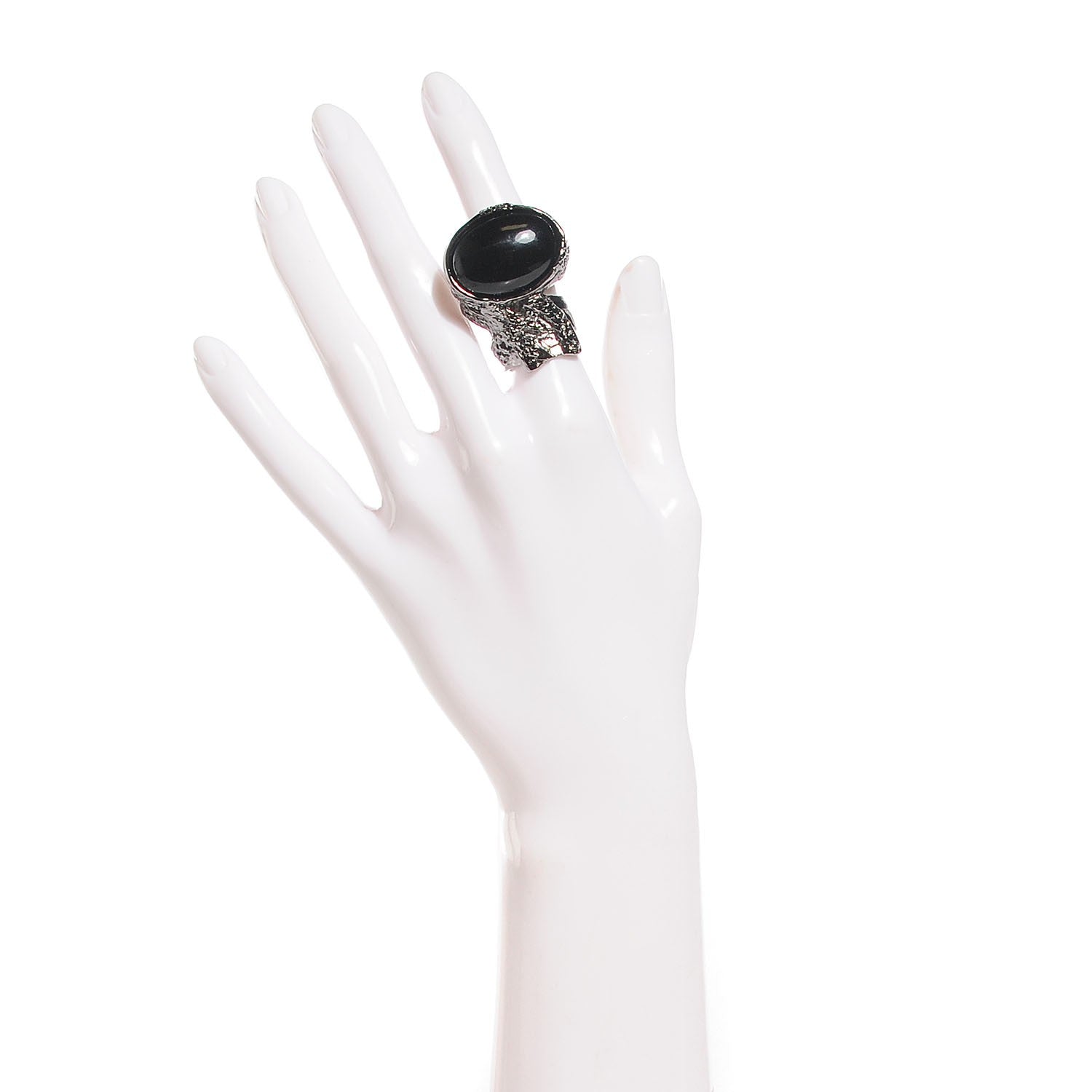 Saint Laurent Glass Cabochon Arty Ovale Ring 5 Gunmetal Black 2 of 3