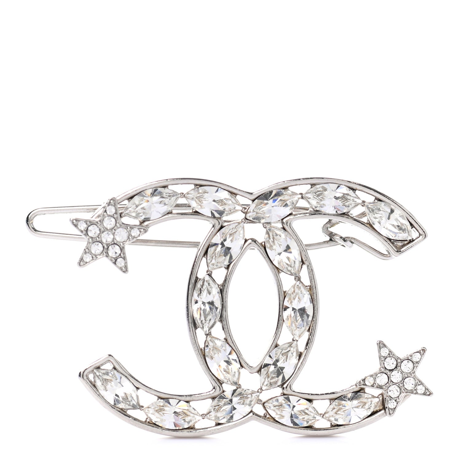 Chanel Crystal Starfall CC Hair Clip Silver 1 of 4
