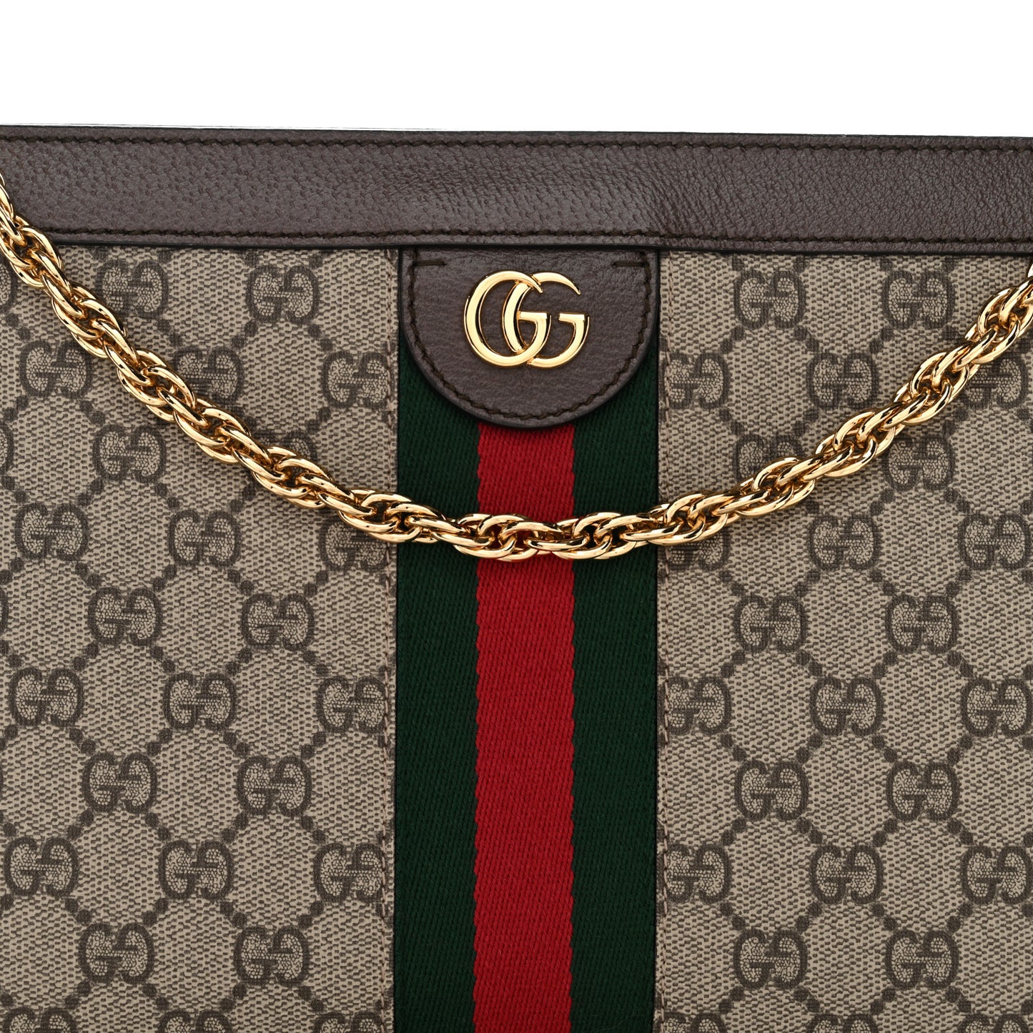 GG Supreme Monogram Web Medium Ophidia Chain Shoulder Bag Brown