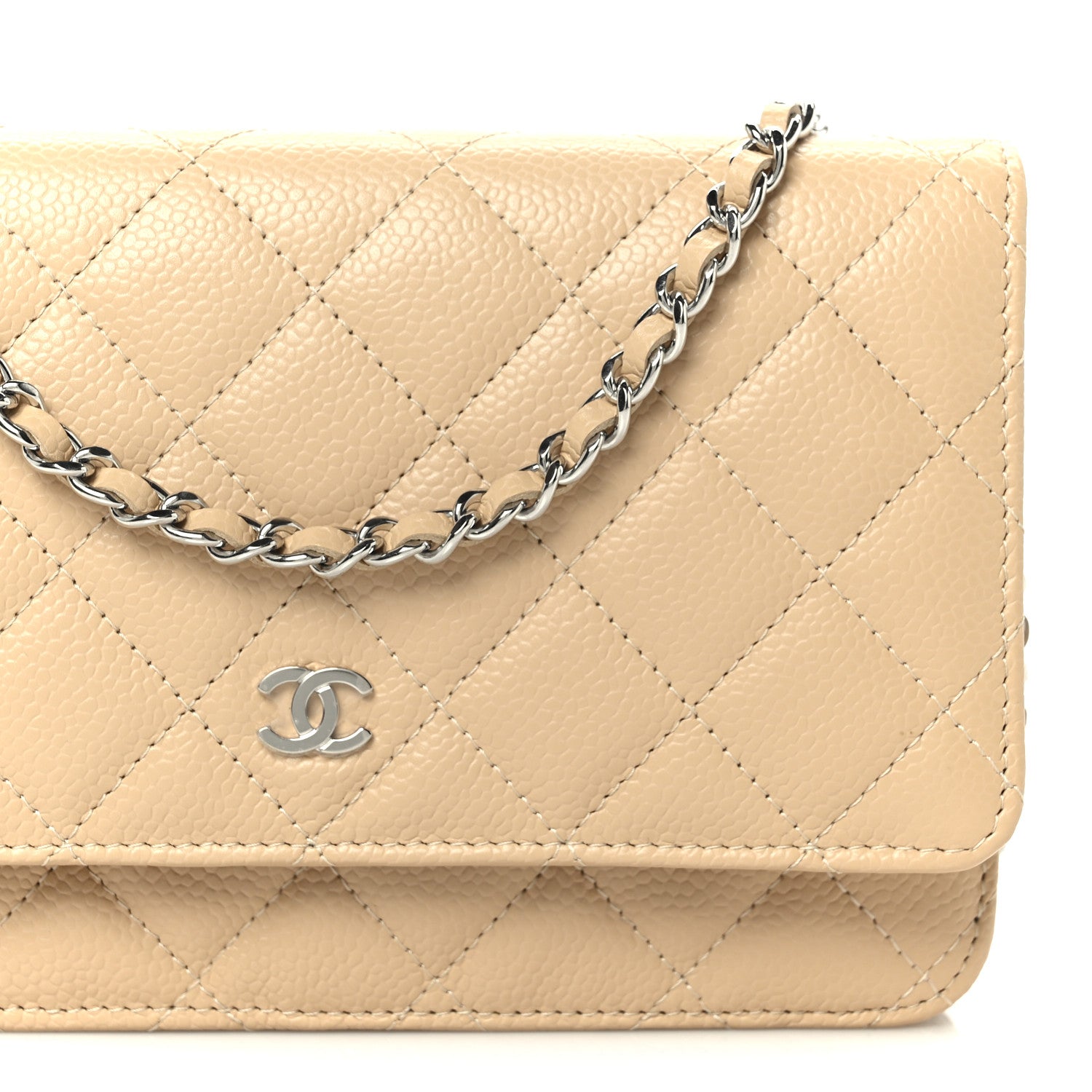Chanel Caviar Quilted Wallet on Chain WOC Beige 9 of 12