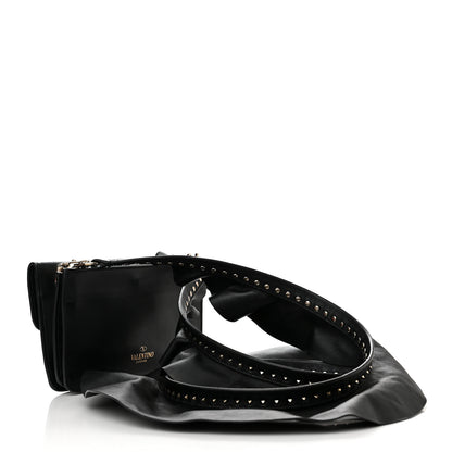 Valentino Garavani Calfskin Crystal Bead Embellished Mini Rockstud Love Story Ruffle Strap Bag Black 3 of 21