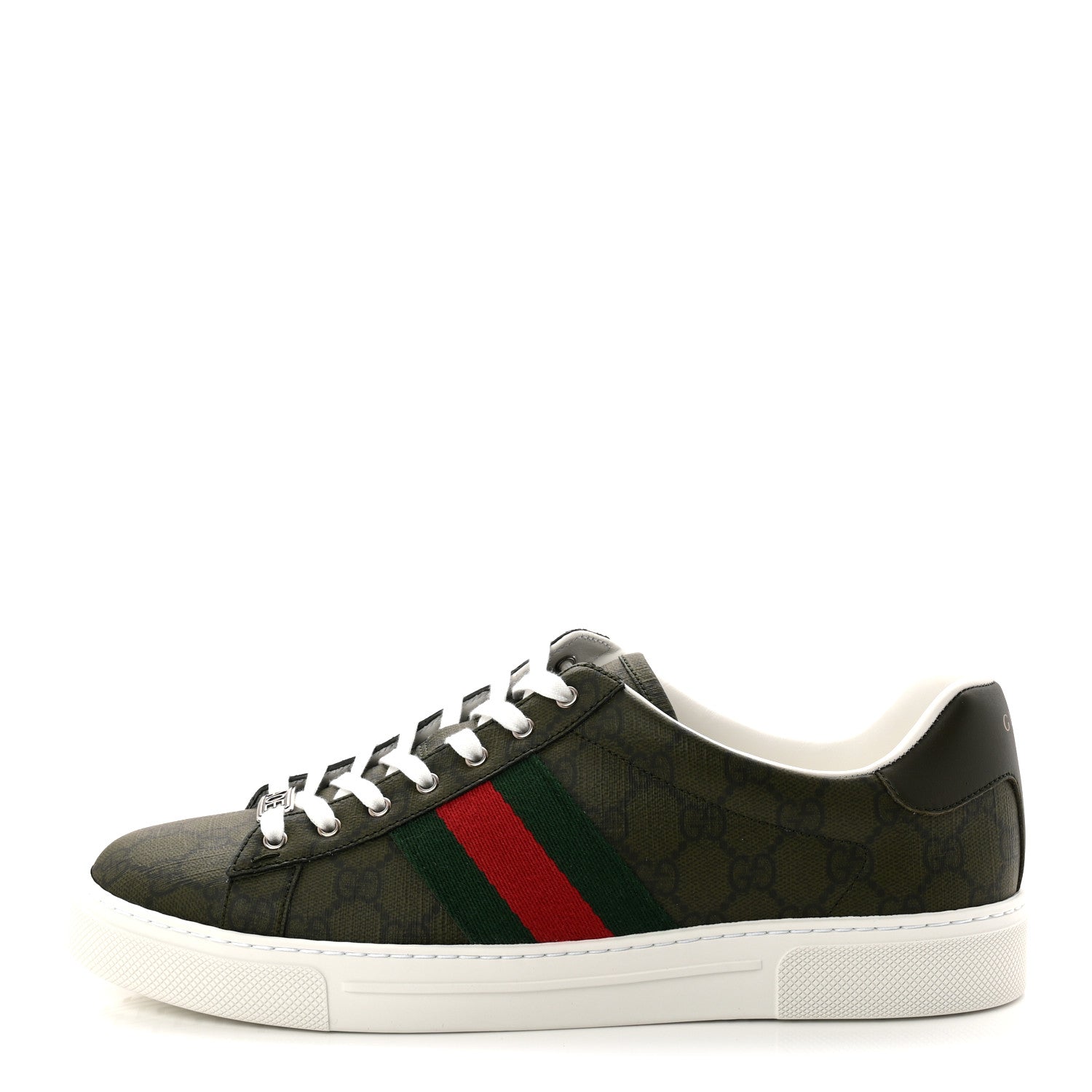 Gucci GG Supreme Monogram Web Mens New Ace Sneakers 9 Dark Vintage Olive 1 of 10