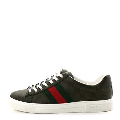 Gucci GG Supreme Monogram Web Mens New Ace Sneakers 9 Dark Vintage Olive 1 of 10