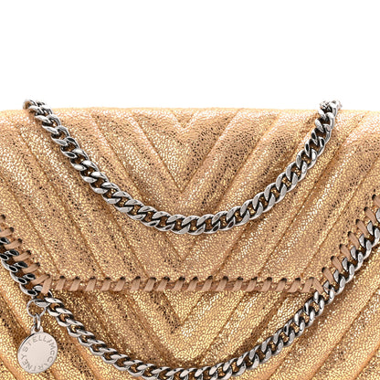 Stella McCartney Metallic Shaggy Deer Chevron Quilted Mini Fold Over Falabella Gold 7 of 9