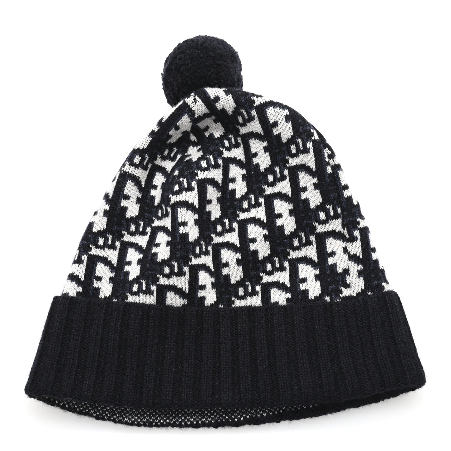 Cashmere Oblique PomPom Beanie Navy Blue