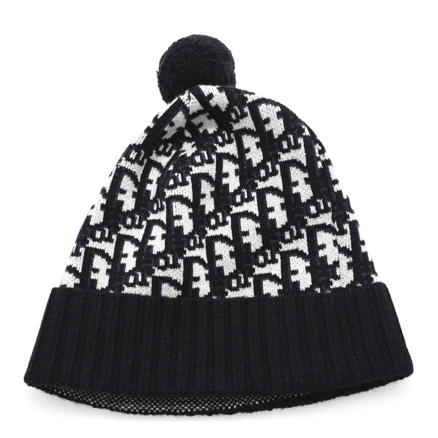 Christian Dior Cashmere Oblique PomPom Beanie Navy Blue 3 of 6