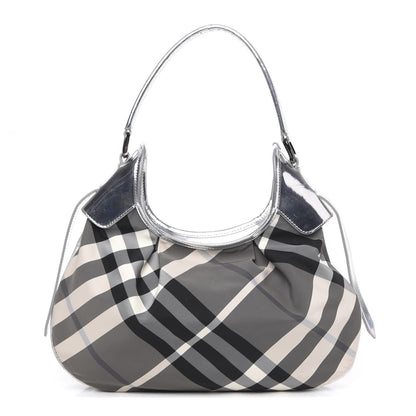 Burberry Metallic Beat Check Small Brooklyn Hobo Silver Black 1 of 14