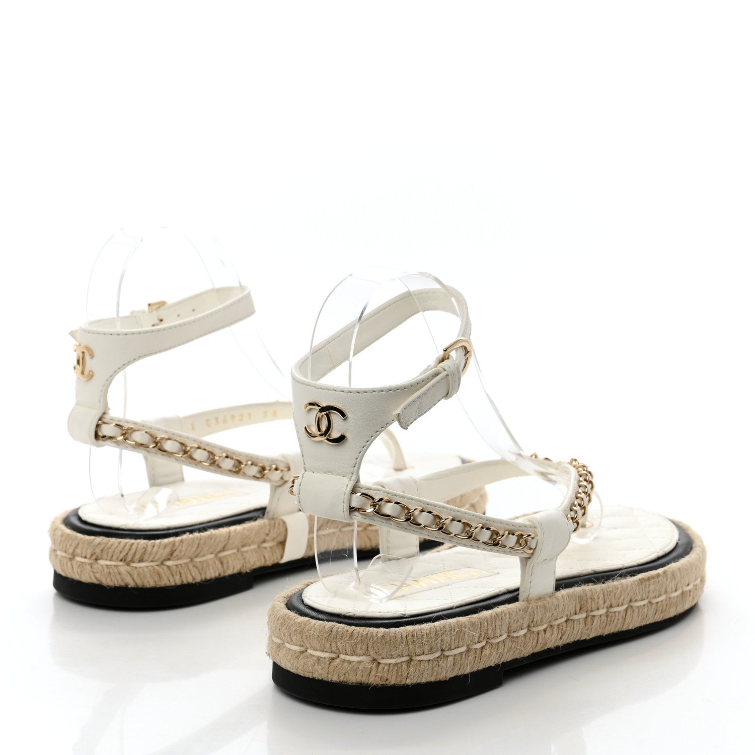 Chanel Lambskin Chain CC Thong Espadrille Sandals 35 White 4 of 9