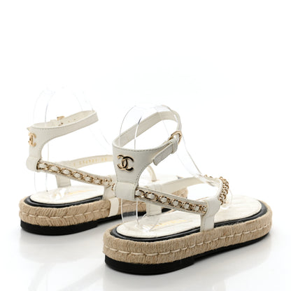 Chanel Lambskin Chain CC Thong Espadrille Sandals 35 White 4 of 9