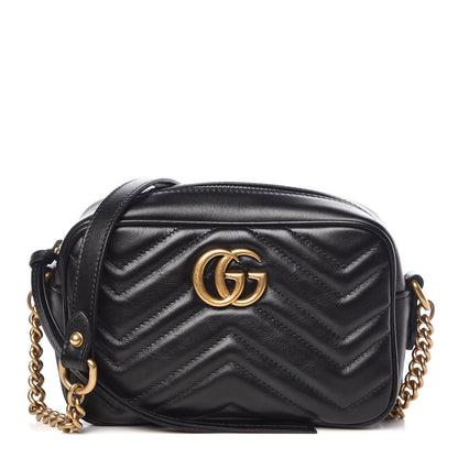 Gucci Calfskin Matelasse Mini GG Marmont Chain Shoulder Bag Black 1 of 10