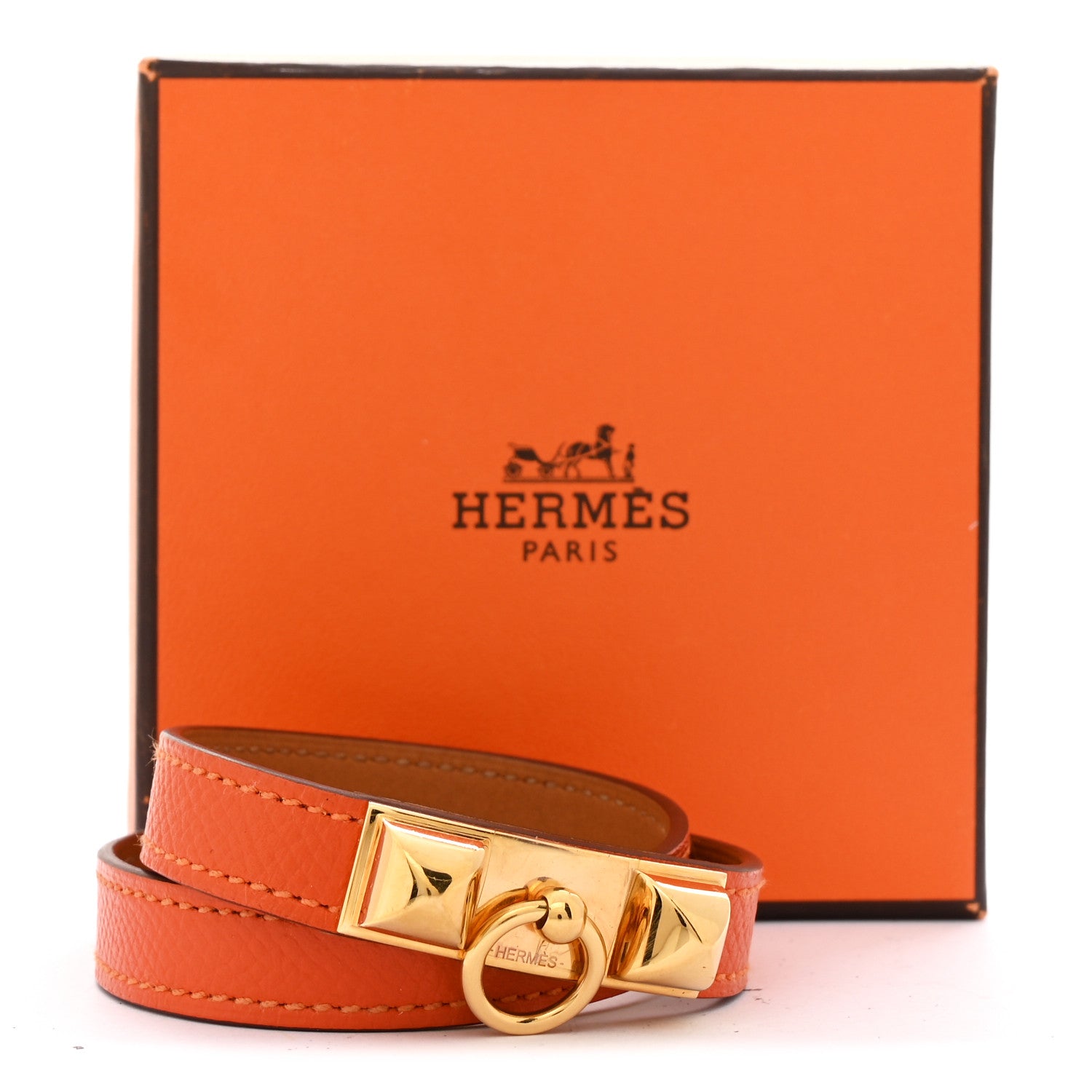 Hermes Epsom Rivale Double Tour Bracelet M Orange 1803479