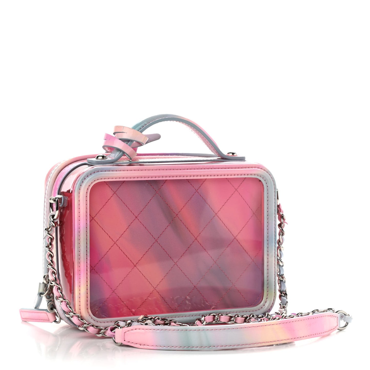 PVC Patent Calfskin Patent Lambskin Small CC Vanity Case Pink