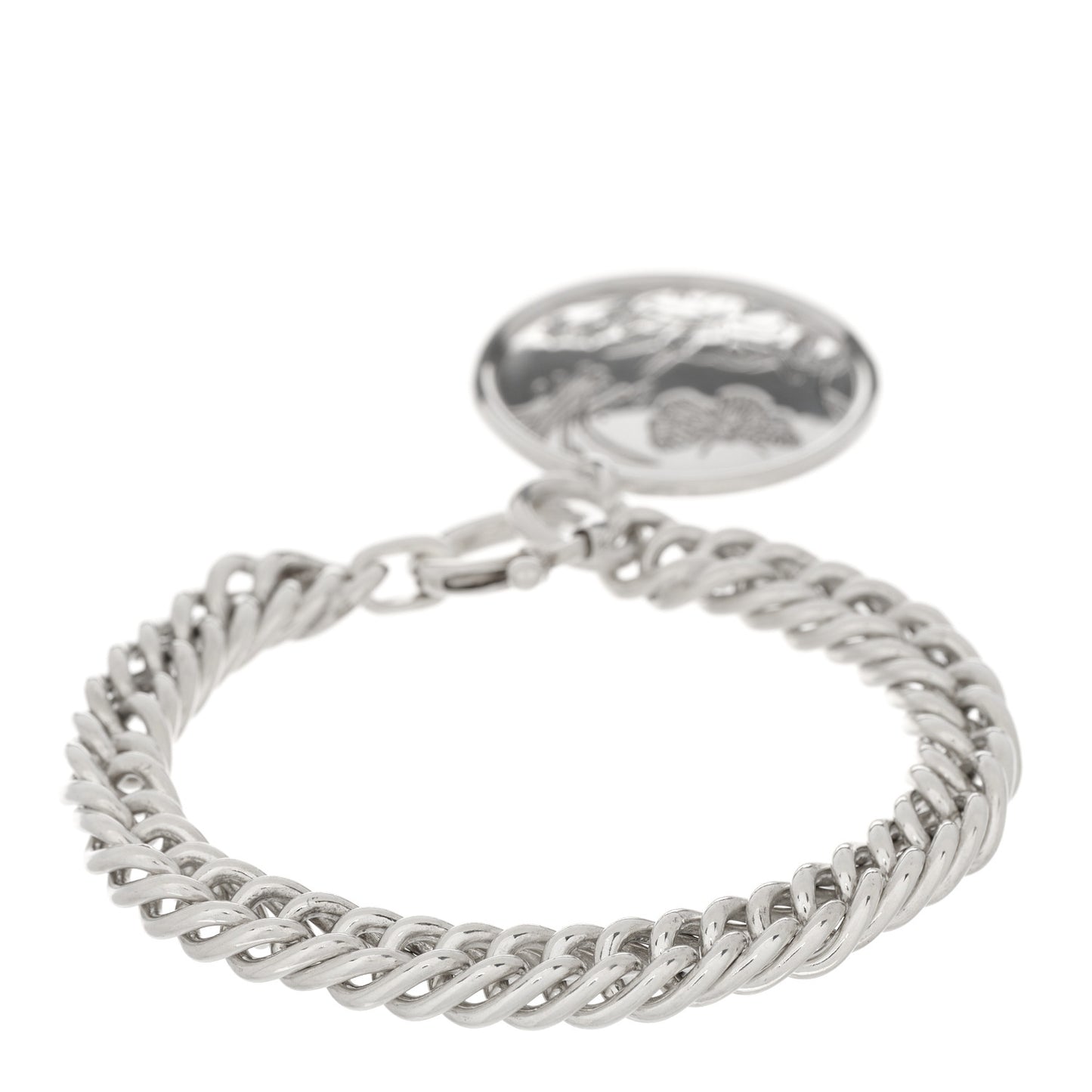 Sterling Silver Round Flora Chain Bracelet