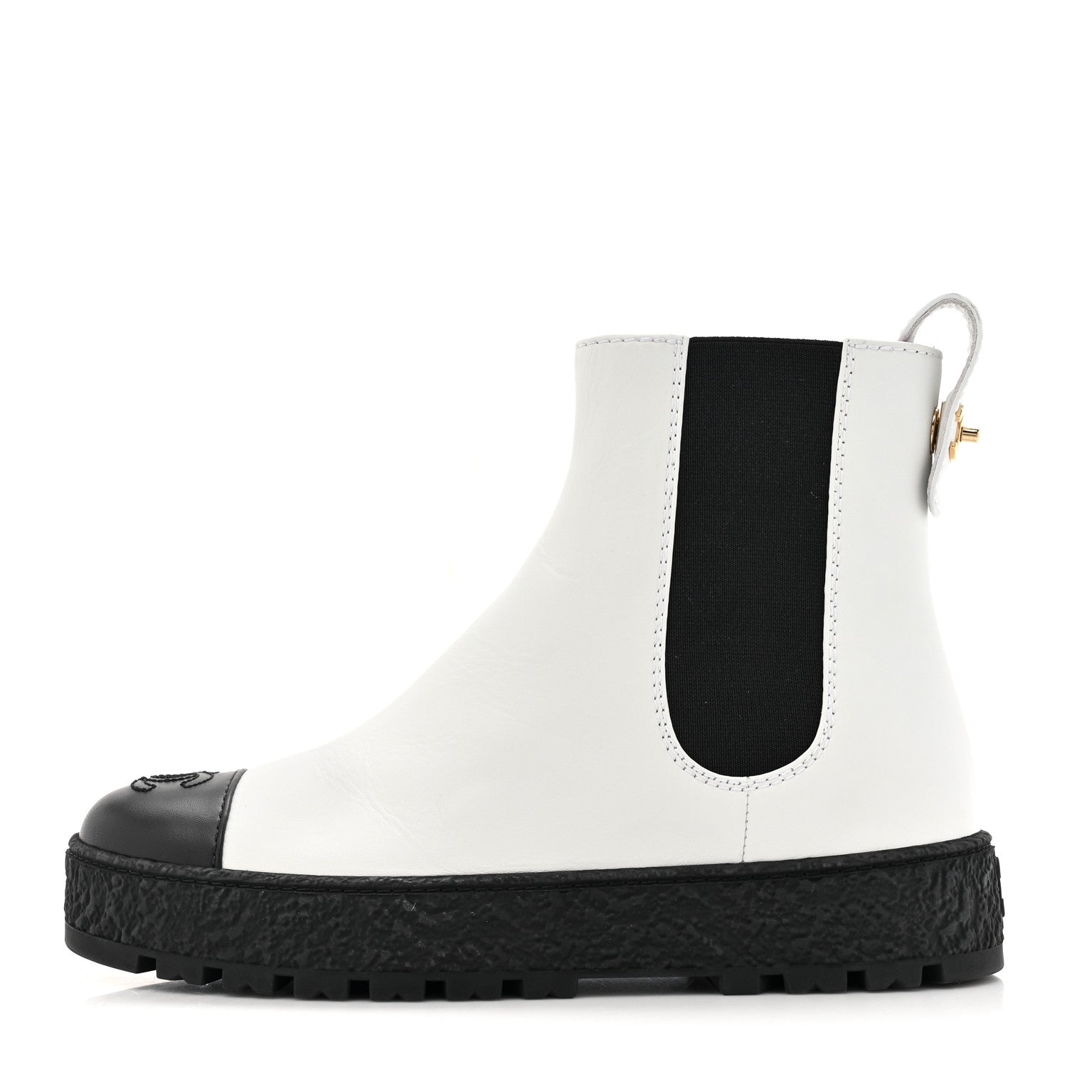 Chanel Calfskin Cap Toe CC Ankle Boots 37.5 White Black 1 of 11