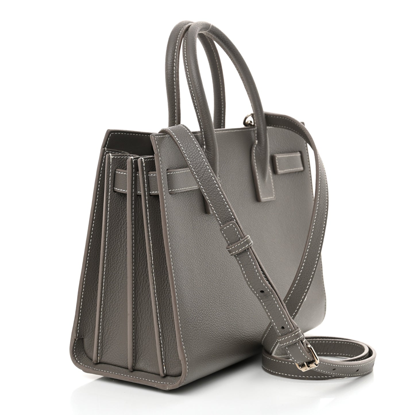 Grained Calfskin Topstich Baby Sac De Jour Grey