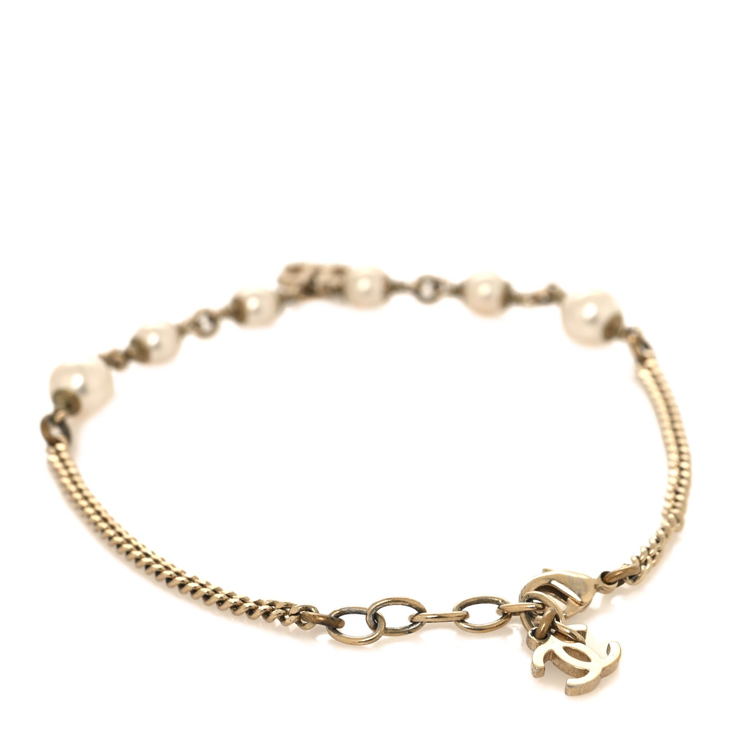 Pearl CC Chain Anklet Gold Pearly White